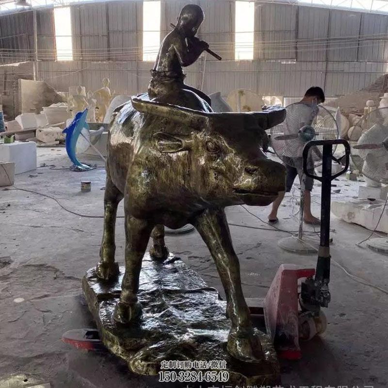 牧童牛雕塑环形 企业标志牛雕塑精选 主题牧童雕塑提供